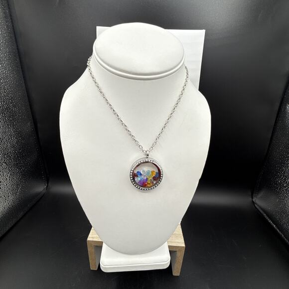 Crystal Locket Necklace 36" Multicolor Caged Crystals Silver Tone Frame READ - Picture 2 of 9